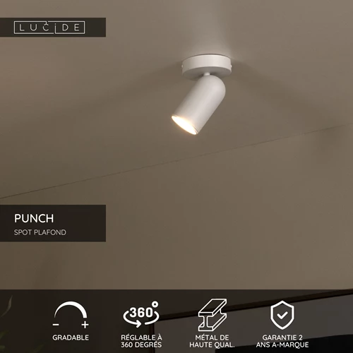 Lucide PUNCH - Spot plafond - 1xGU10 - Blanc - USP